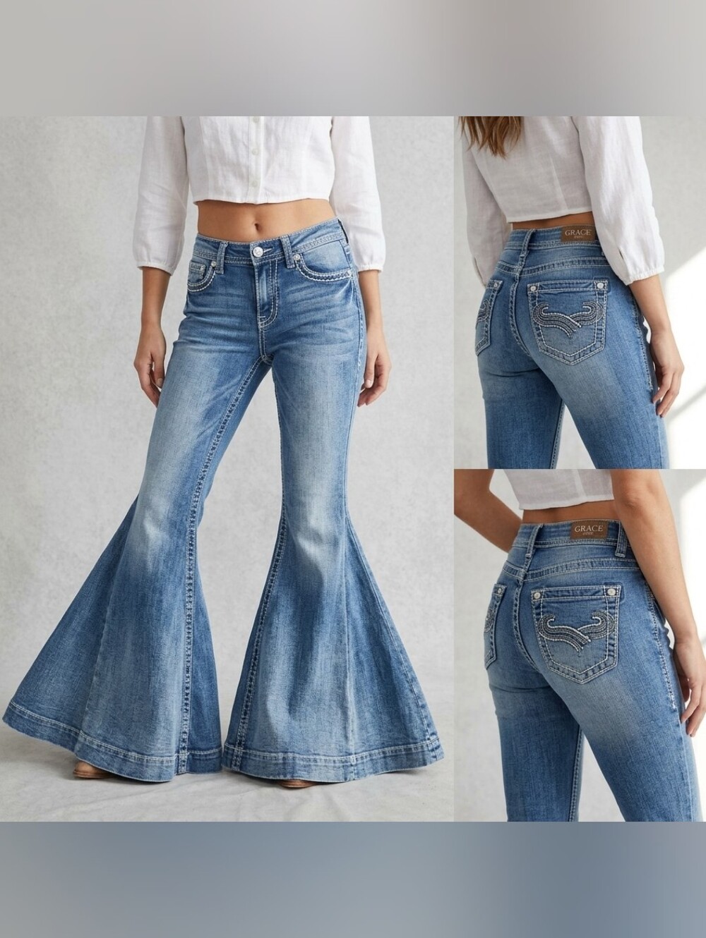 Grace in LA High Waist Super Flare Bell Bottom Jeans - Size 27
